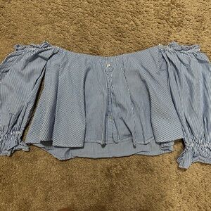 Zara Blue and White Striped Off-Shoulder Blouse A-109